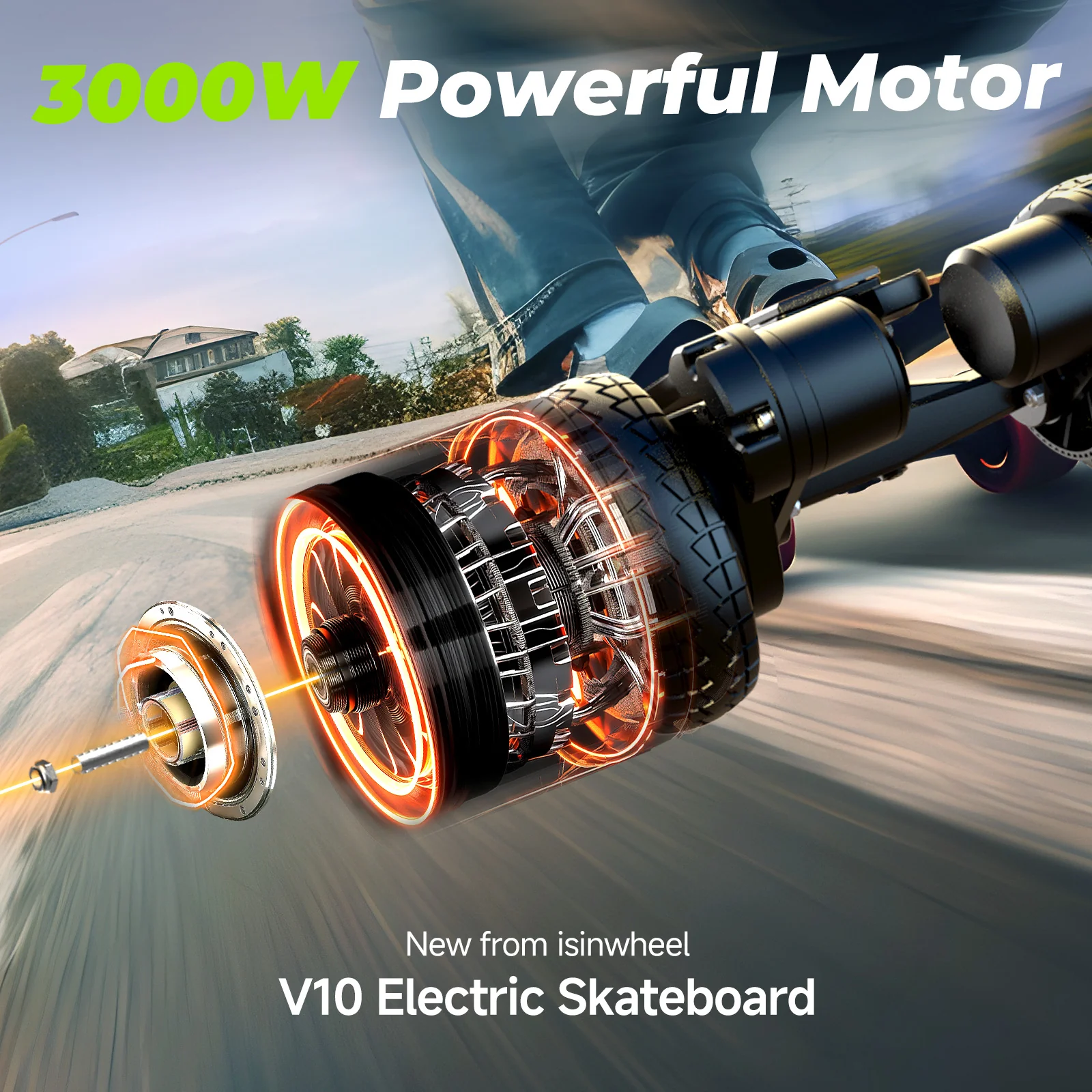 isinwheel V10 3000W Off Road Electric Skateboard with Belt Motors & Ambient Light